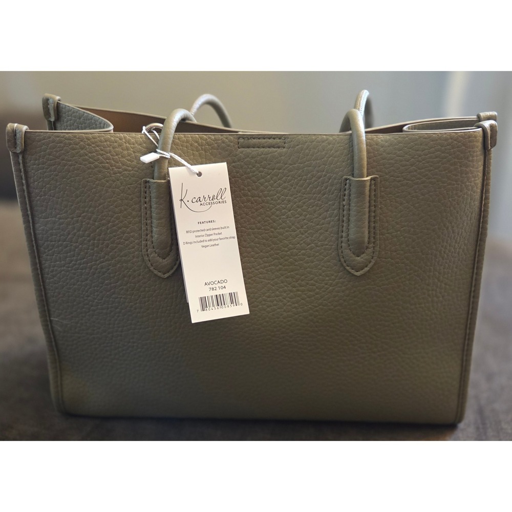 K. Carroll Accessories Avocado Green Pebbled Vegan Leather Tote Bag RFID NEW